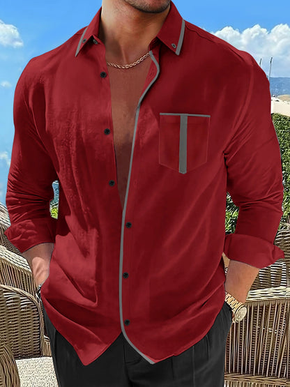 Herren Langarmhemd Modern Kontrast Details Slim Fit