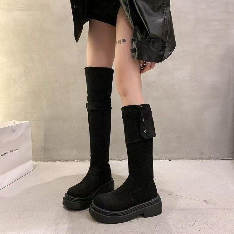 Damen Overknee-Stiefel Modern Riemen Design Bequem