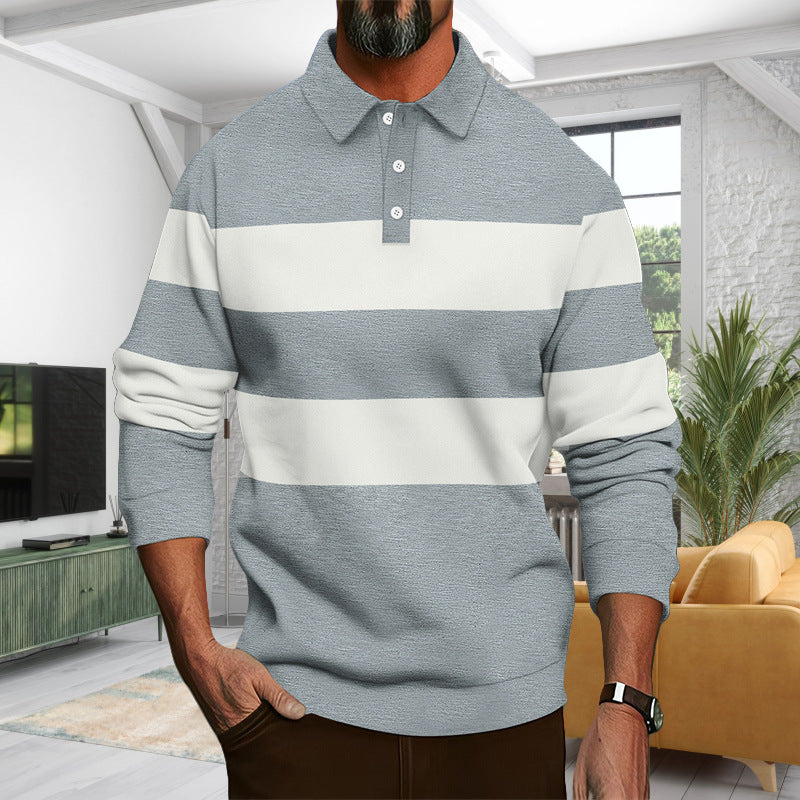 Herren Polohemd Langarm Modern Streifenmuster Elegant