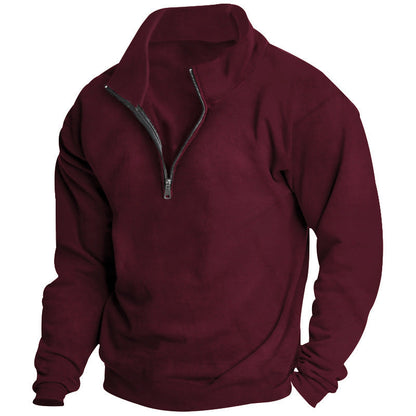Herren Fleece Pullover Stehkragen Reißverschluss Modern