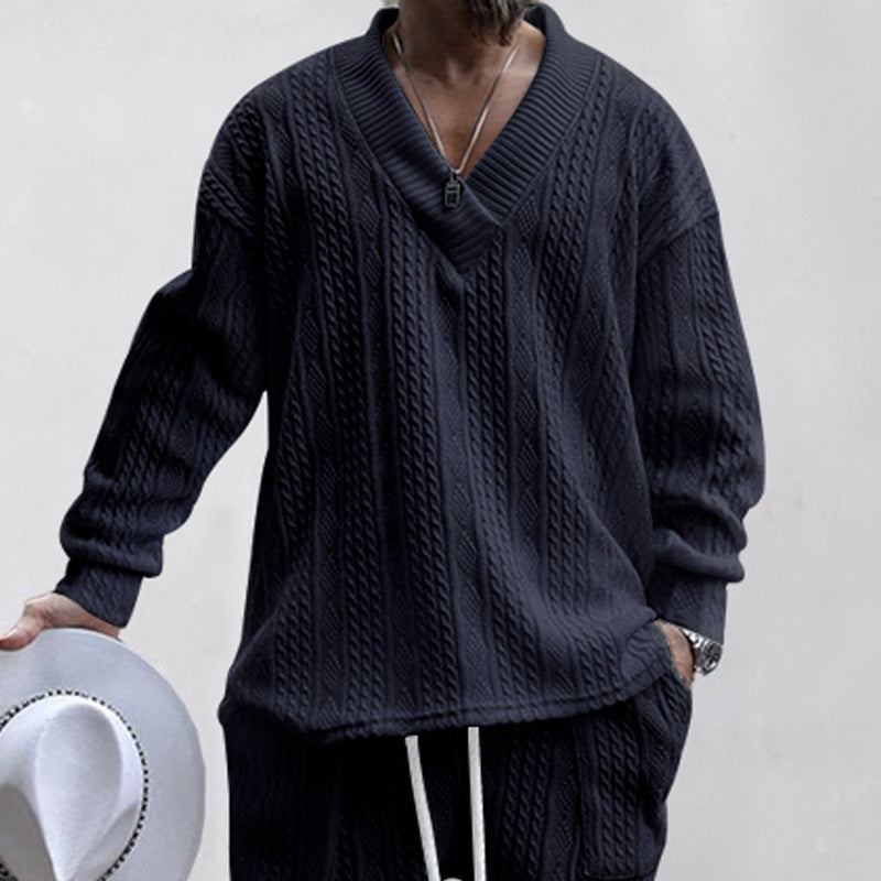 Herren Strickpullover V-Ausschnitt Kabelmuster Lässig
