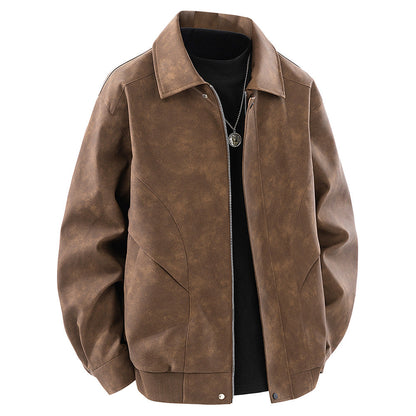 Herren Lederjacke Modern Schnitt mit Taschen Schwarz