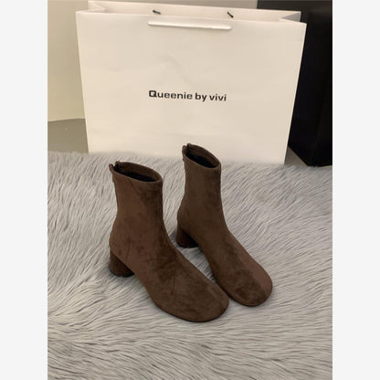 Damen Stiefeletten Blockabsatz Reißverschluss Elegante Schuhe