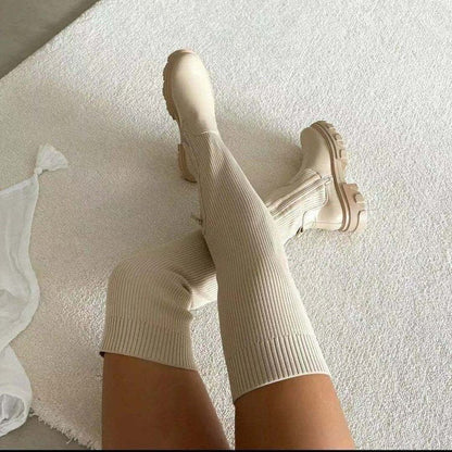 Damen Stiefel Lang Schaft Komfortabel Strick Design