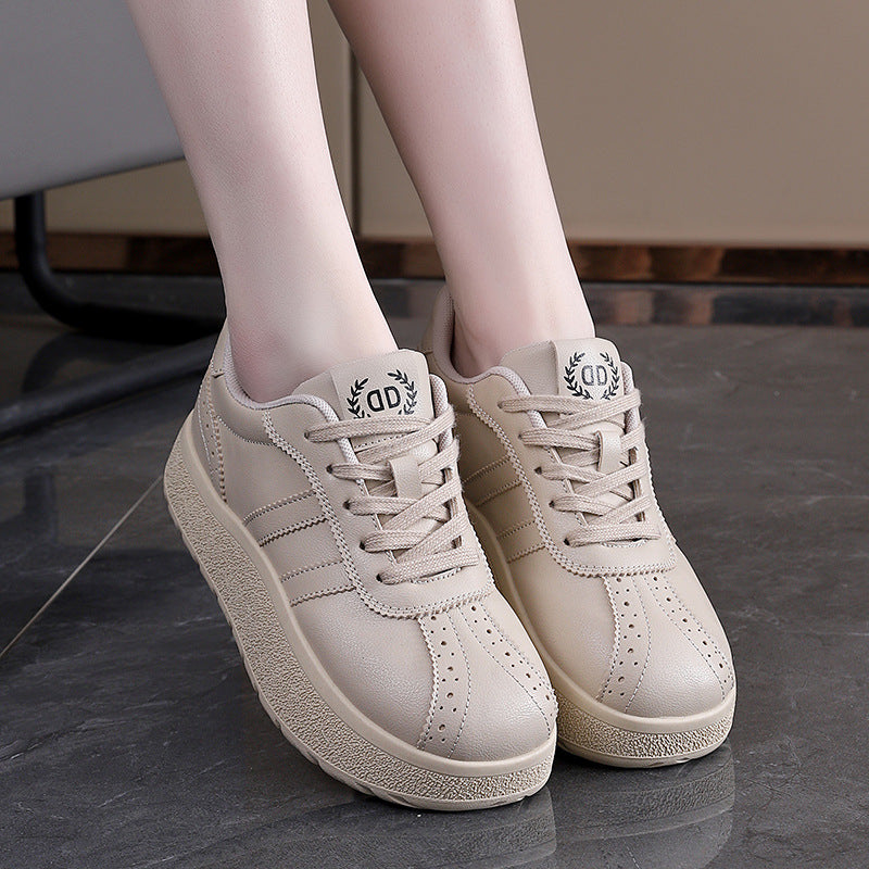 Damen Sneaker Bequem Laufsohle Dick Weiss Elegant