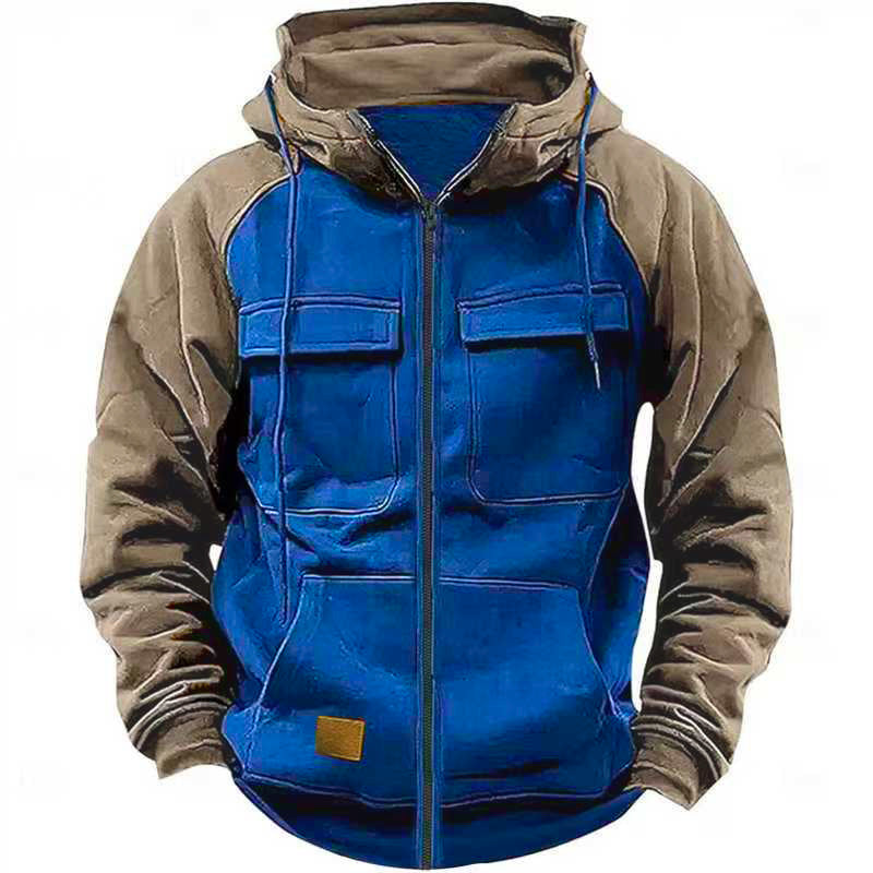Herren Fleecejacke Kapuze Taschen Outdoor Warm