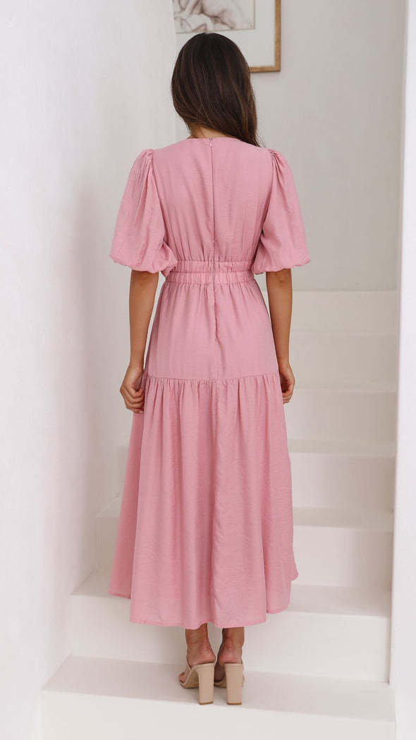 Damen Maxikleid V-Ausschnitt Schwingrock Partykleid Lang