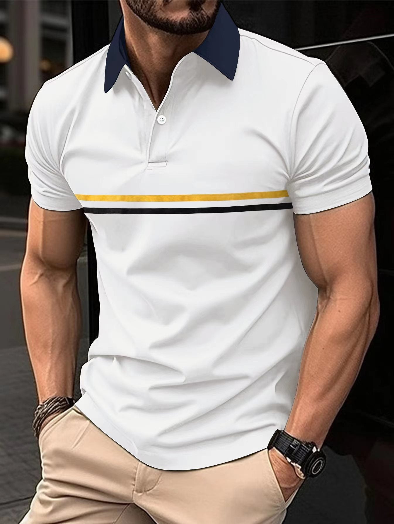Herren Polo-Shirt Gestreift Sportlich Modern