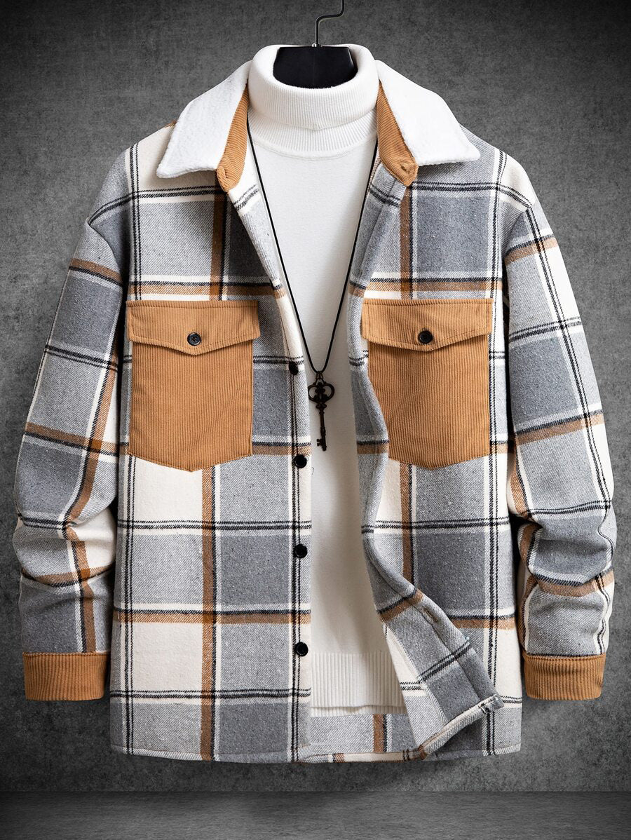 Herren Flanelljacke Karo mit Brusttaschen Weich