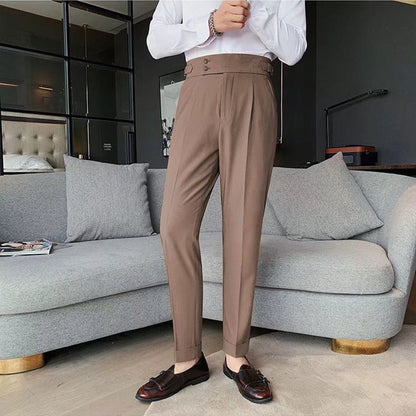 Herren Anzughose Elegant Hochtaillierter Bund Schmale Passform