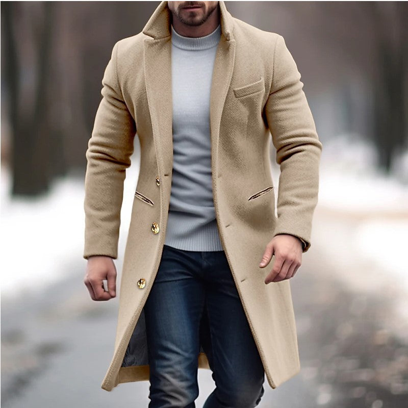 Herren Wollmantel Slim Fit schmal Elegant mit Knöpfen