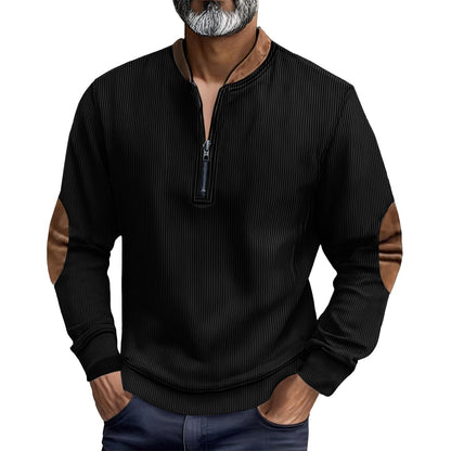 Herren Pullover Stehkragen Leder Einsätze Modern
