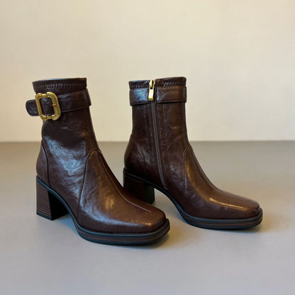 Damen Ankle Boots Schnalle Schwarz Elegante Stiefel
