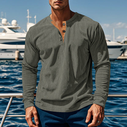 Herren Langarmshirt Modisch Strukturiert Knöpfe