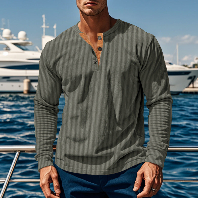 Herren Langarmshirt Schnurlos Berlin Style Moderne Knöpfe