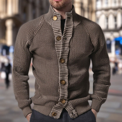 Herren Strickjacke Waffelmuster Stehkragen Modern Komfort