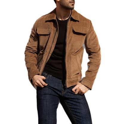 Herren Retro-Jacke Lässig Baumwolle Hohe Taschen