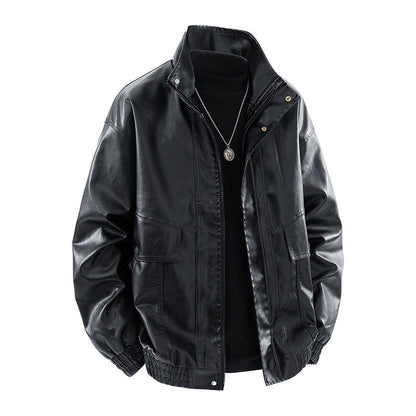 Herren Lederjacke Elegante Ledermantel Modern Schwarz