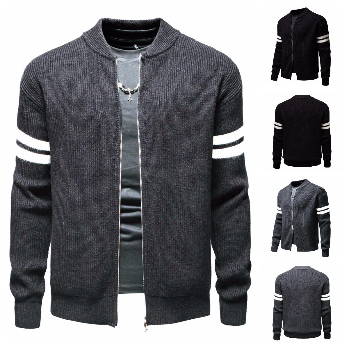 Herren Strickjacke Modern mit Zipper und Streifenmuster