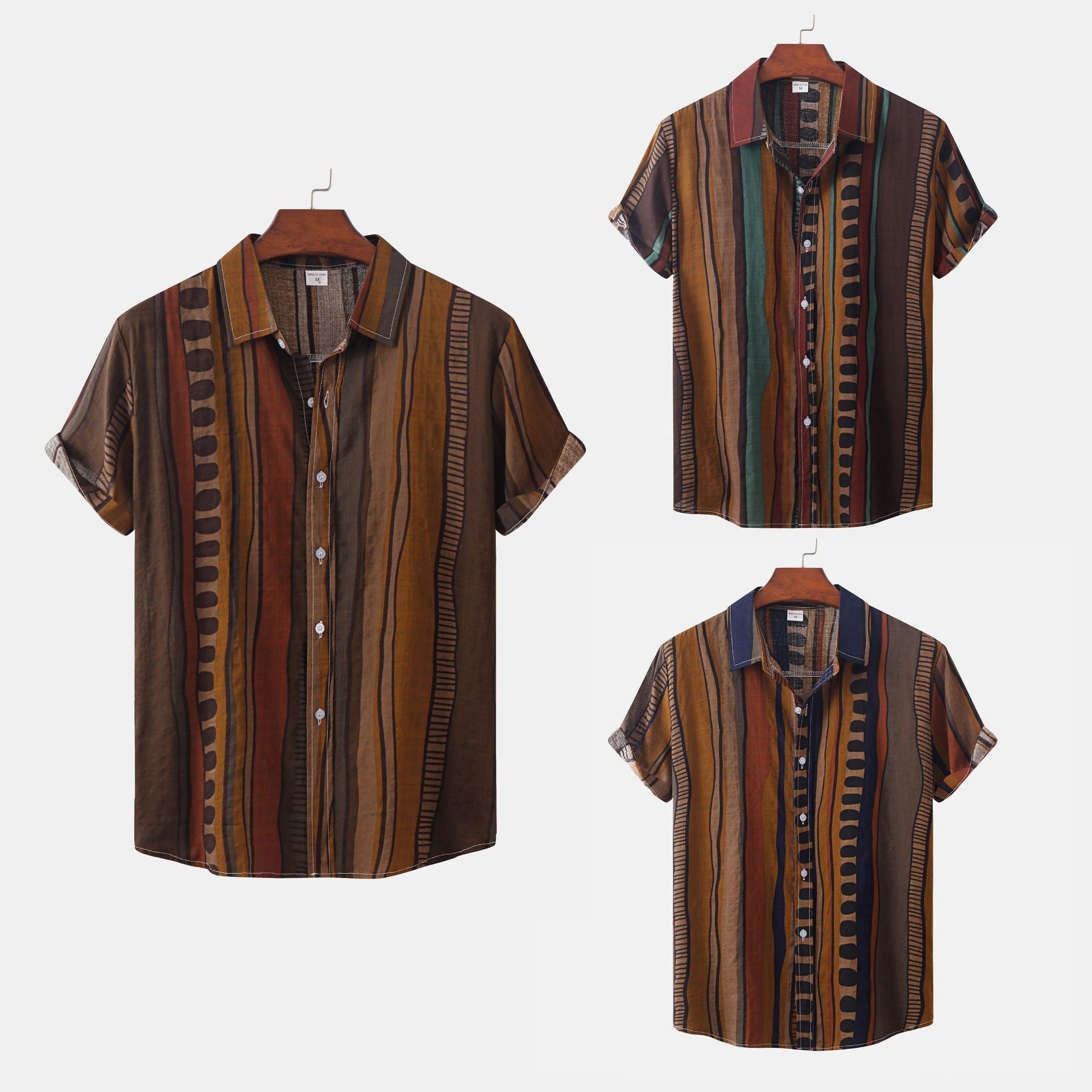 Herren Kurzarmhemd Relaxed Fit Ethnisches Muster - BerlinGlamour