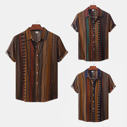 Herren Kurzarmhemd Relaxed Fit Ethnisches Muster - BerlinGlamour