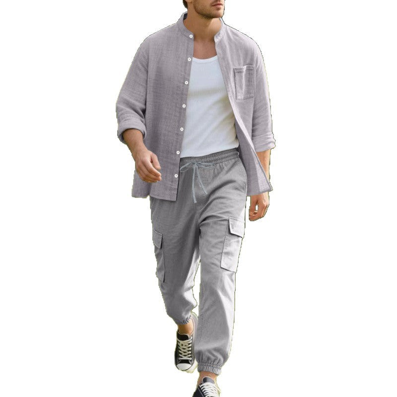 Herren Casual-Hose-Hemd-Set Bequem Lässig