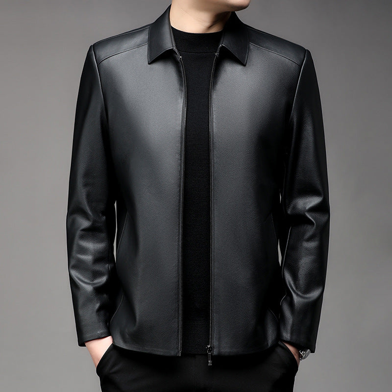 Herren Lederjacke Elegant Slim Fit Stehkragen