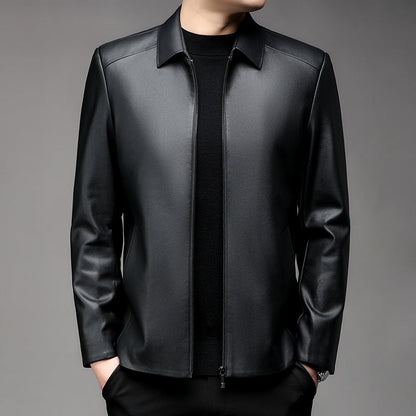 Herren Lederjacke Elegant Slim Fit Stehkragen