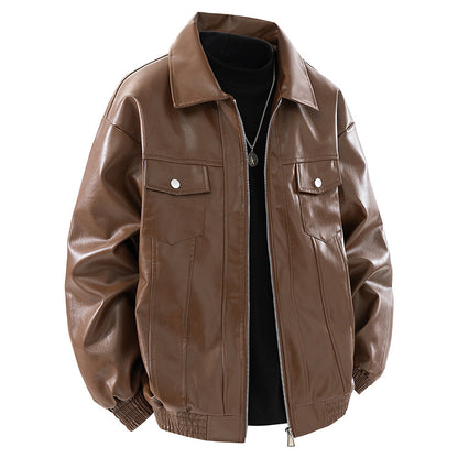 Herren Lederjacke Klassisch mit Brusttaschen Schwarz