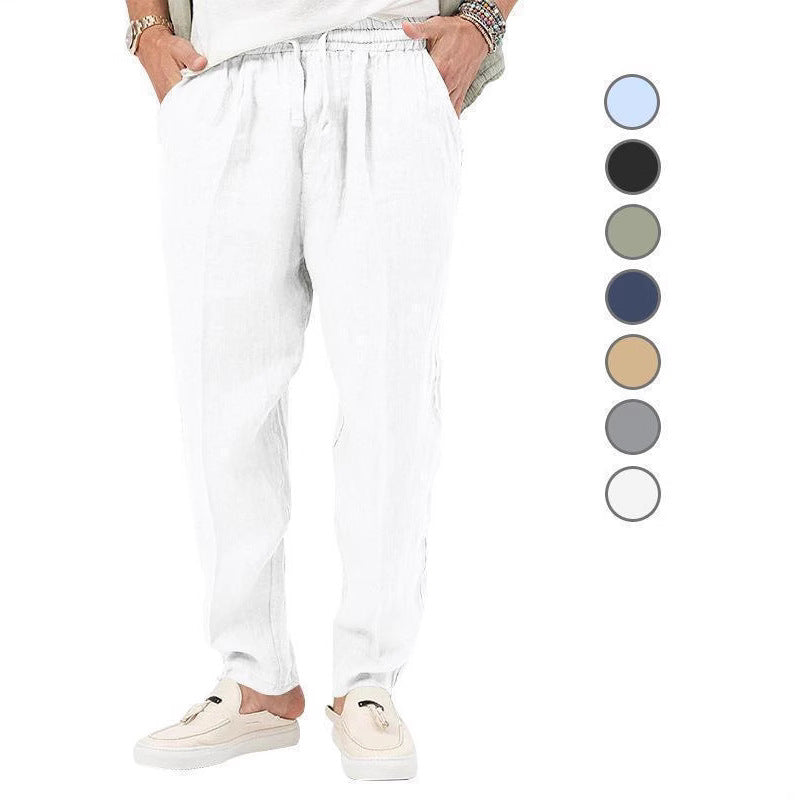 Herren Sommerhose Leinen Bequem Elastisch Mit Taschen