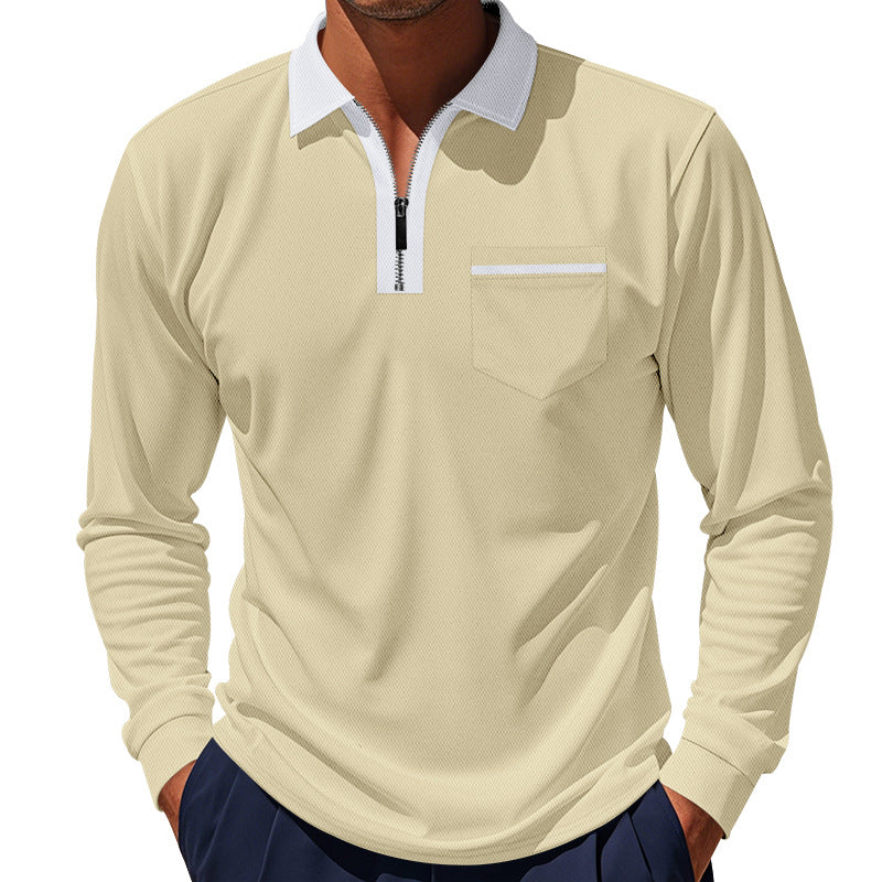Herren Polohemd Langarm Modern mit Reißverschluss und Brusttasche