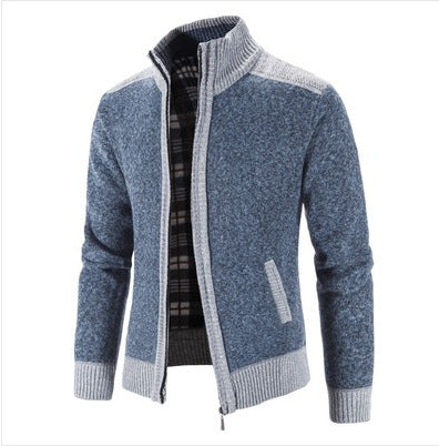 Herren Strickjacke Kariert Warm mit Hochkragen