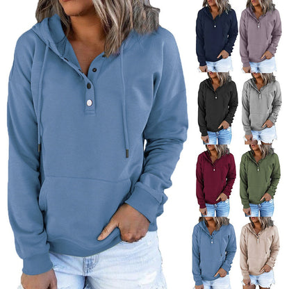 Damen Hoodie Lässig Oversized mit Knöpfen Modern