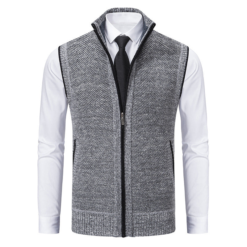 Herren Strickweste Elegant Hochkragen Reißverschluss Taschen
