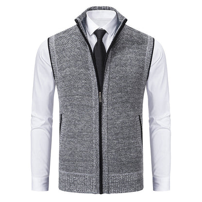 Herren Strickweste Elegant Hochkragen Reißverschluss Taschen