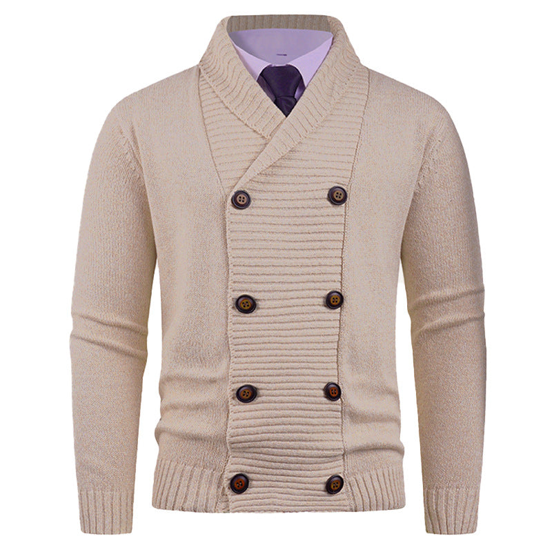 Herren Strickjacke Modern Schalkragen Knopf Detail Schwarz