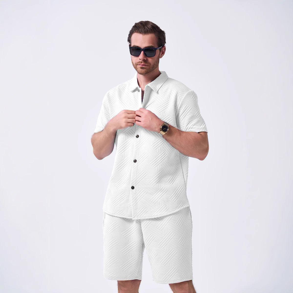Herren Kurzarm-Hemd mit passender Shorts Sommer Berlin Stil