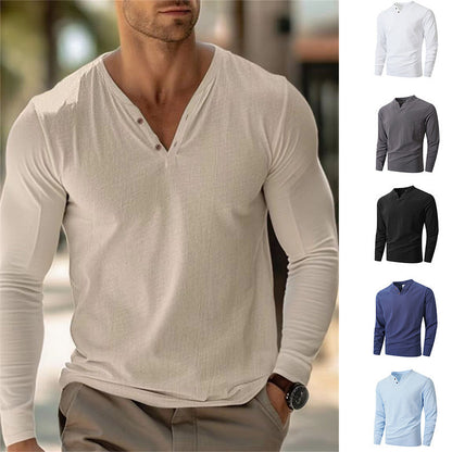 Herren Langarmshirt Mit Henleyausschnitt Modern - BerlinGlamour