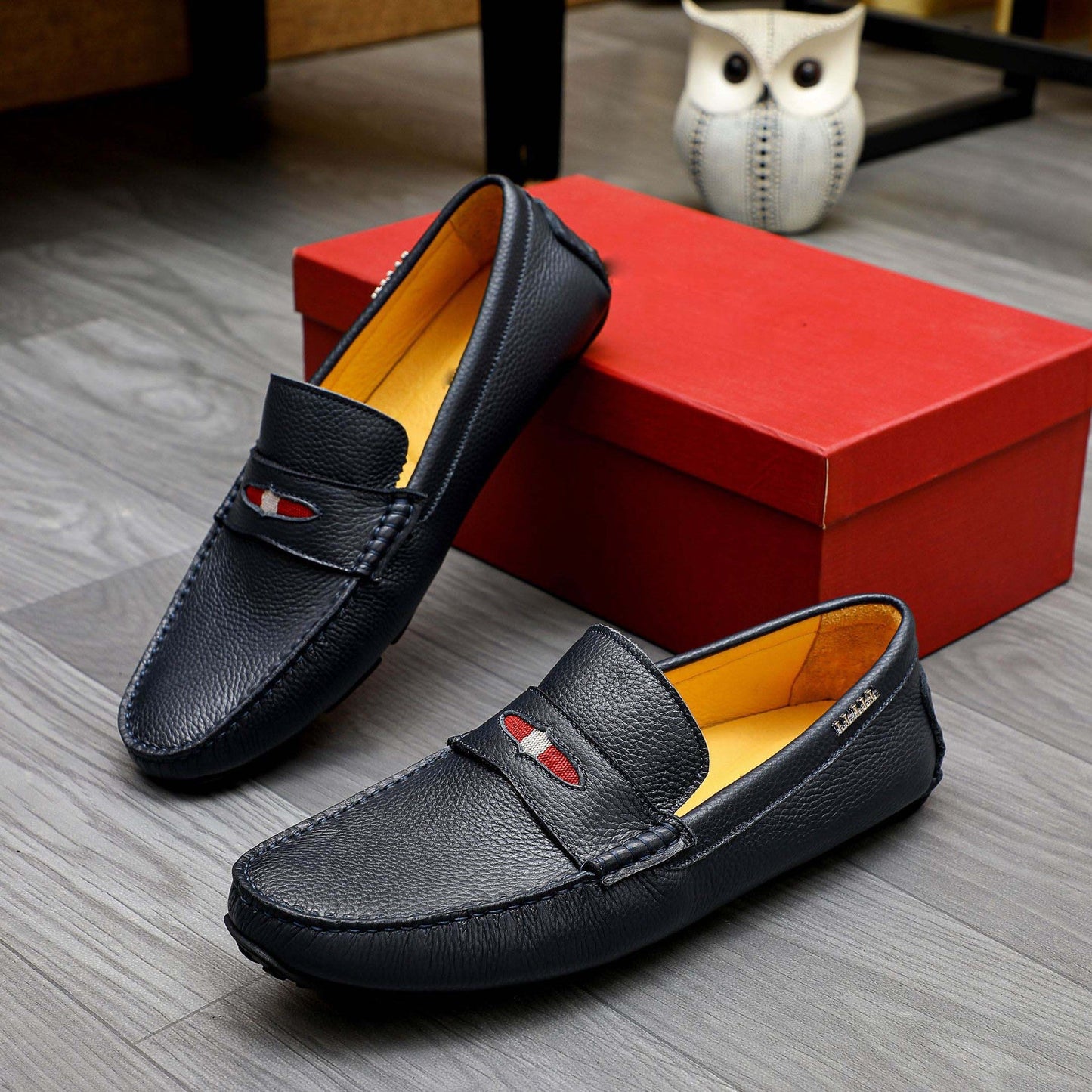 Herren Mokassin Leder Elegant Ziernaht Schuhe