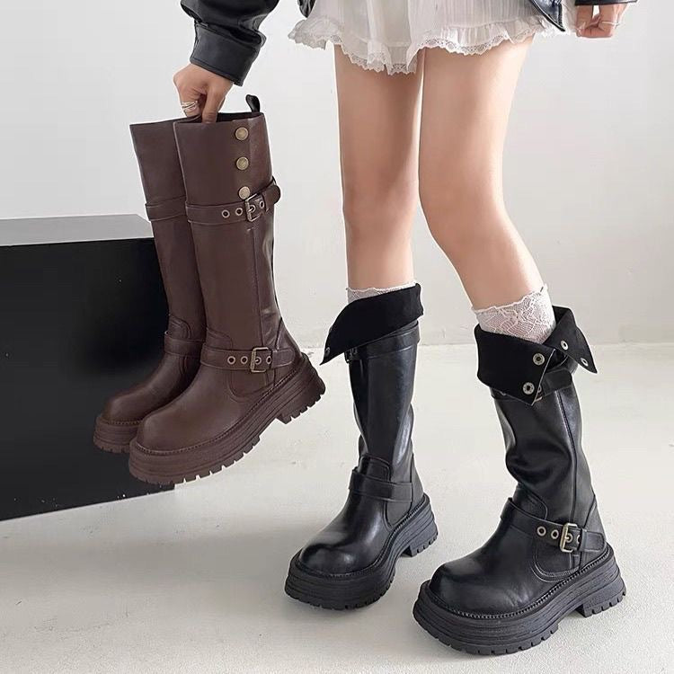 Damen Stiefel Robust Schnalle Riemen Verstellbar Winter