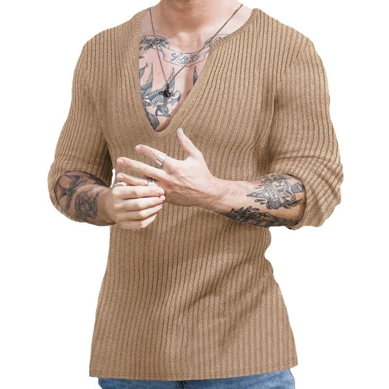 Herren Strickpullover V-Ausschnitt Modisch Rippstruktur