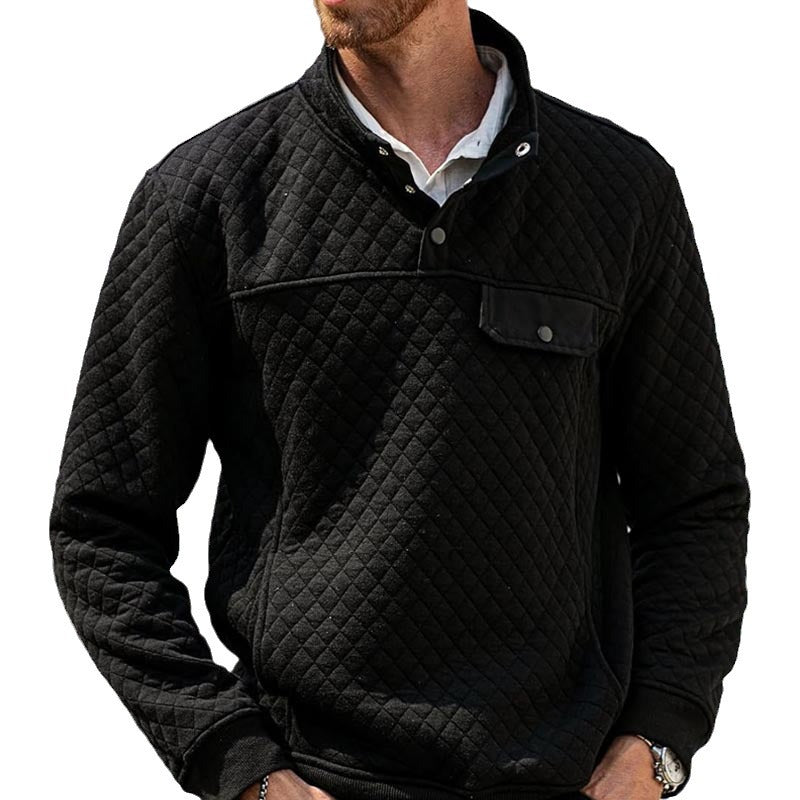 Herren Pullover Stepp mit Brusttasche Kontrastfarben Modern