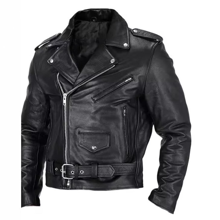 Lederjacke Herren Bikerstyle Asymmetrisch Schwarz - BerlinGlamour