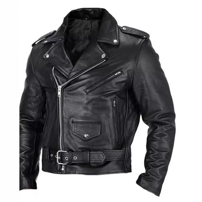 Lederjacke Herren Bikerstyle Asymmetrisch Schwarz - BerlinGlamour