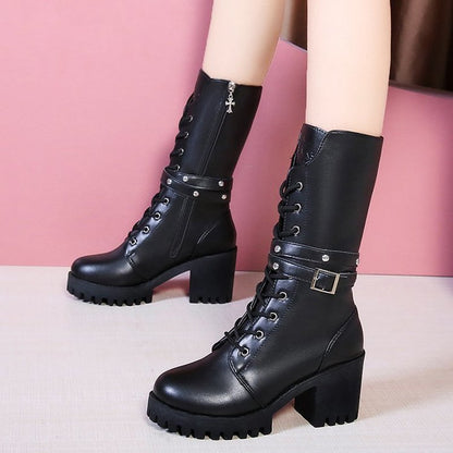 Damen Stiefel Chunky Blockabsatz Robust Modern