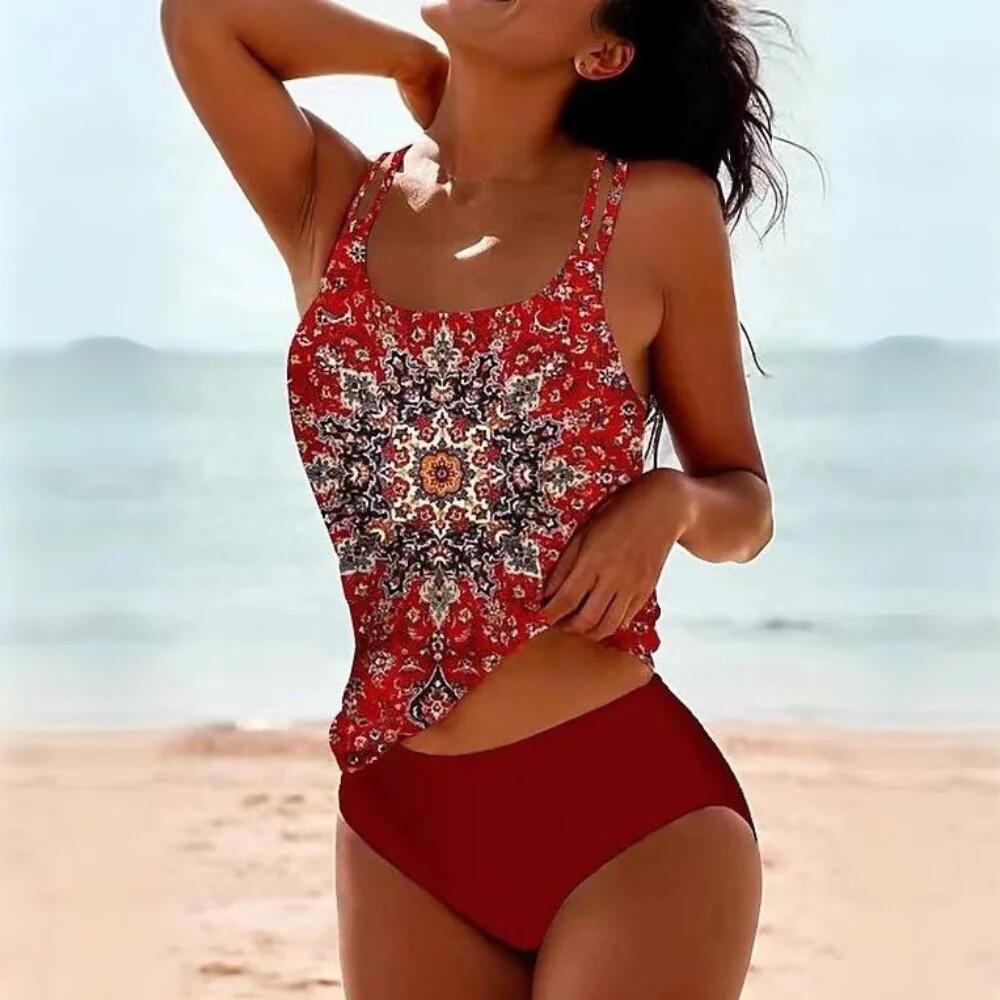 Damen Tankini Badeanzug Florales Oberteil Bequem