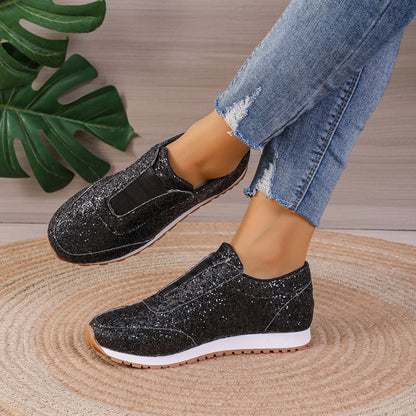 Damen Sneaker Glitzer Heel Sportlich Schuhe