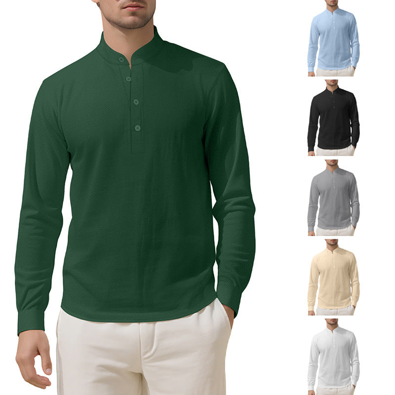 Herren Langarmhemd Elegantes Mit Stehkragen Knöpfe Modern