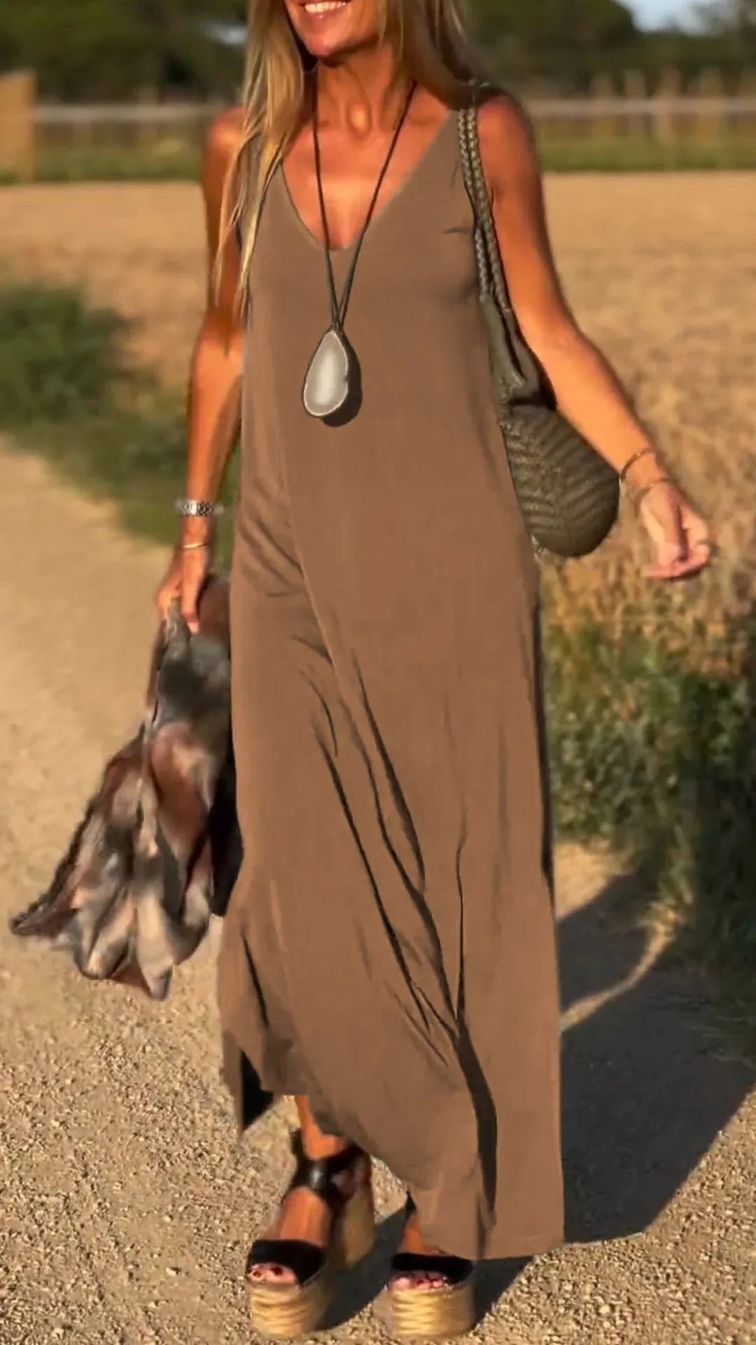 Damen Maxikleid Elegant V-Ausschnitt Hochwertig