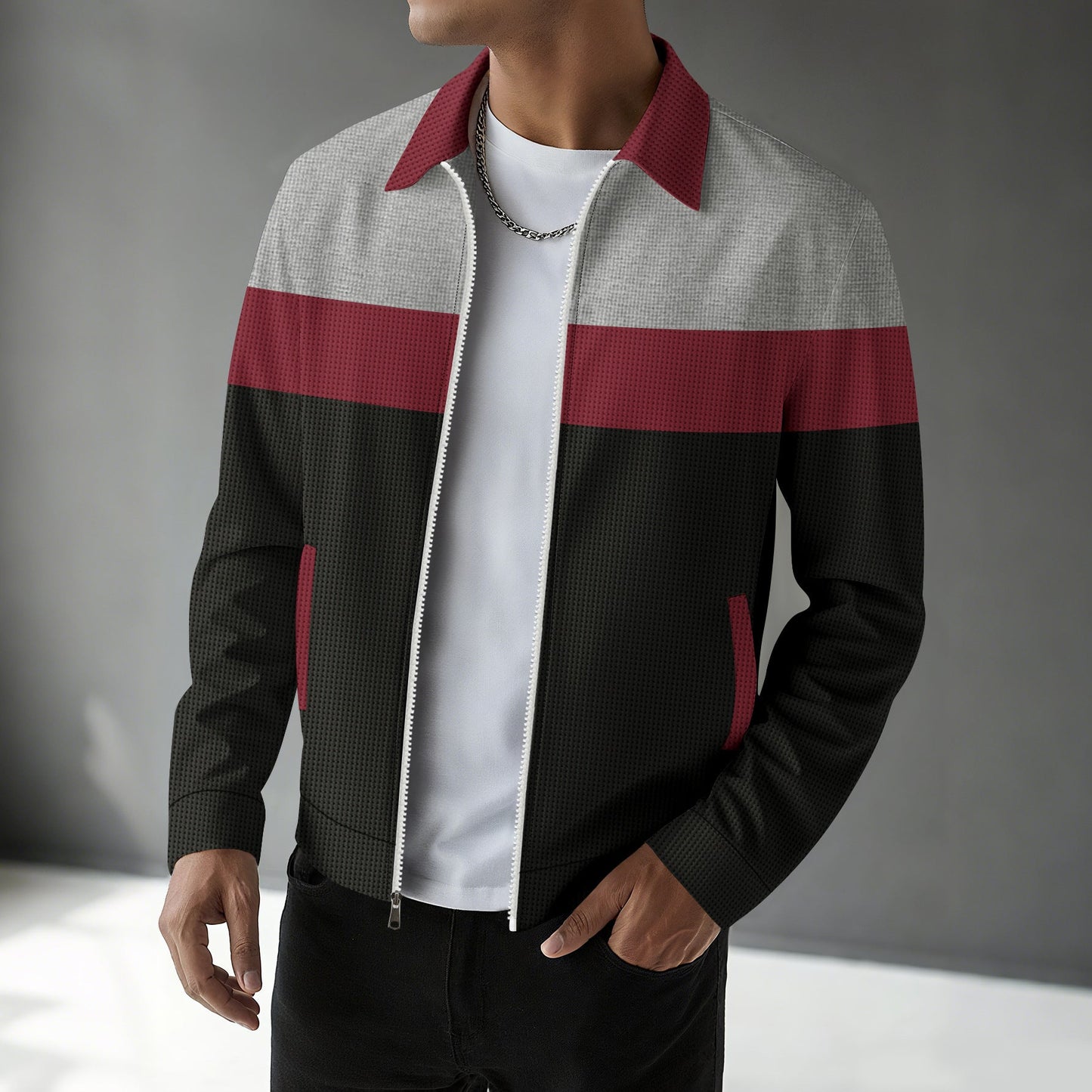 Herren Übergangsjacke Modern Reißverschluss Strukturdesign